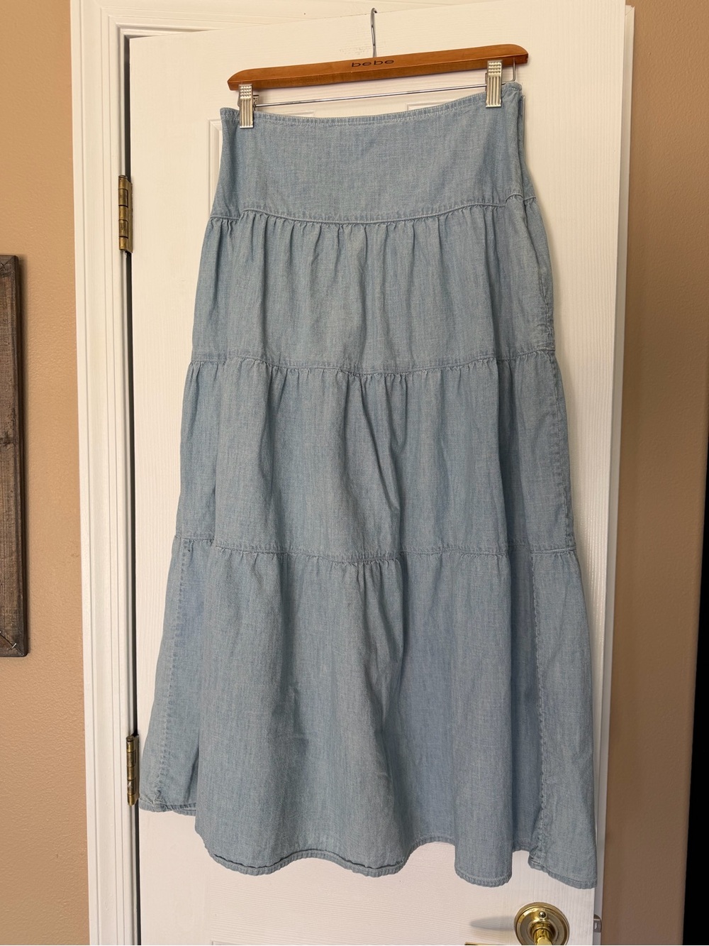 Lauren Ralph Lauren Denim Peasant Tiered Chambray Maxi Long Skirt 4 Western EUC